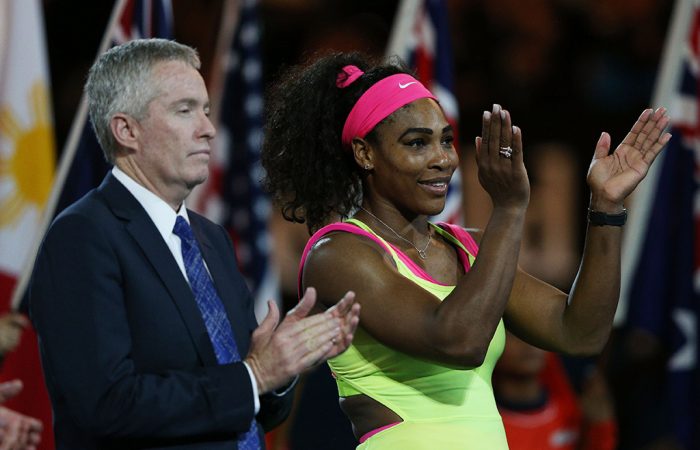 Tennis Australia CEO Craig Tiley (L) with Serena Williams; Getty Images