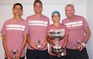 Queensland's boys' team of (L-R) Philip Sekulic, Bryce Robinson and Tai Sach won the 14/u Sproule Stephens Cup at the December Showdown; Elizabeth Xue Bai