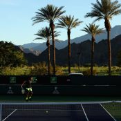 Nick Kyrgios practices with the magnificent Indian Wells scenery as a backdrop; Getty Images