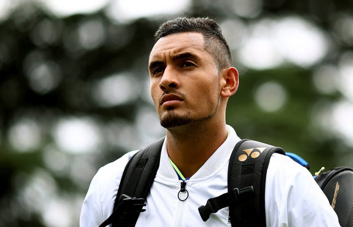 Nick Kyrgios arrives for an exhibition match at The Boodles; Getty Images