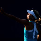 Daria Gavrilova in action during the WTA New Haven final against Dominika Cibulkova; Getty Images