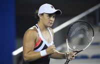 Ash Barty celebrates her second-round victory over Jo Konta in Wuhan; Getty Images