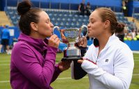 Casey Dellacqua (L) and Ash Barty celebrate their triumph in Birmingham, one of their three WTA titles in 2017; Getty Images