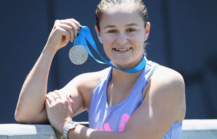 Ash Barty poses with the Newcombe Medal at the National Tennis Centre the day after the glittering ceremony at Melbourne's Palladium Ballroom; Getty Images