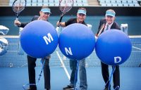 (L-R) Pat Cunningham, Lleyton Hewitt and Craig Tiley at a SmashMND launch event at Melbourne Park (photo credit Fiona Hamilton)