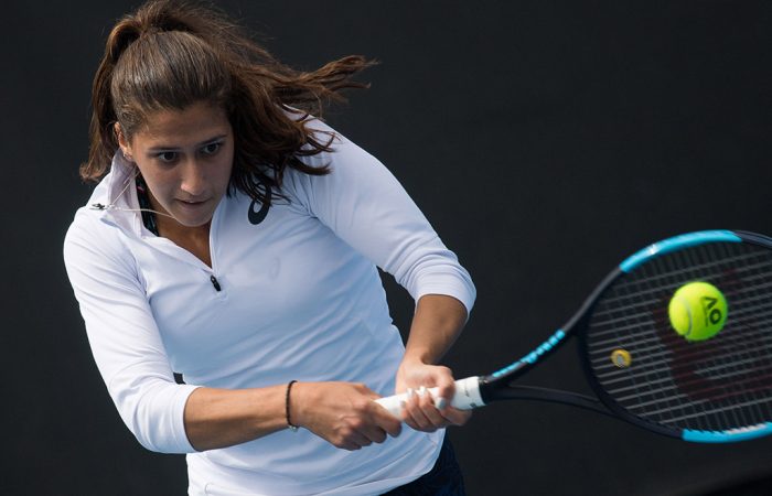 Jaimee Fourlis in action during the 18/u Australian Championships semifinals as part of the December Showdown at Melbourne Park; Elizabeth Xue Bai