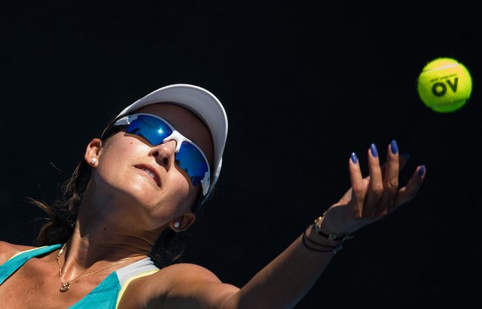 Arina Rodionova in action at the Australian Open 2018 Play-off; Elizabeth Xue Bai