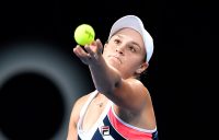 Ash Barty serves during her first-round loss to Lesia Tsurenko at the Brisbane International; Getty Images