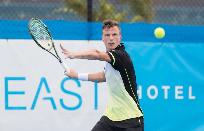 Marton FUCSOVICS (HUN) in action during the Men's Singles main draw on Day three of the East Hotel Canberra Challenger 2018 #EastCBRCH. Match was played at Canberra Tennis Centre in Lyneham, Canberra, ACT on Monday 8 January 2018. Photo: Ben Southall. #Tennis #Canberra