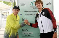 Alex De Minaur and Alexander Zverev ahead of their Davis Cup singles rubber on Friday; Getty Images