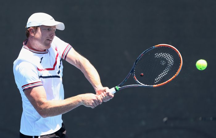 MELBOURNE, AUSTRALIA - DECEMBER 11:  Matthew Barton of Australia competes against Maverick Banes of Australia in his first round Australian Open December Showdown match at Melbourne Park on December 11, 2017 in Melbourne, Australia.  (Photo by Robert Prezioso/Getty Images)