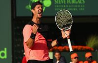 Thanasi Kokkinakis celebrates his second-round victory over Roger Federer at the Miami Open; Getty Images