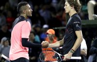 Nick Kyrgios (L) shakes hands with Alexander Zverev after falling to the German in their fourth-round match at the Miami Open; Getty Images