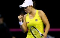 Ash Barty in action during her victory over Quirine Lemoine in the Australia v Netherlands Fed Cup tie in Wollongong; Getty Images