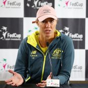 Alicia Molik chats to the media ahead of Australia's Fed Cup World Group Play-off tie against Netherlands in Wollongong; Getty Images