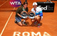 CHAMPIONS: Demi Schuurs and Ash Barty celebrate after winning the doubles title in Rome; Getty Images