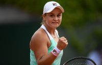 MOVING ON: Australia's Ash Barty celebrates winning her first round match at the French Open; Getty Images