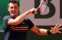 PARIS, FRANCE - MAY 28: Bernard Tomic of Australia plays a forehand during the mens singles firt round match against Marco Trungelliti of Argentina during day two of the 2018 French Open at Roland Garros on May 28, 2018 in Paris, France. (Photo by Matthew Stockman/Getty Images)