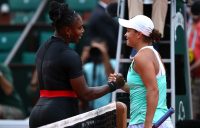 RESPECT: Serena Williams and Ash Barty share a moment at the net after their French Open second round battle; Getty Images