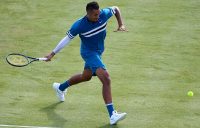 Nick Kyrgios in action against Andy Murray in the first round at Queen's Club; Getty Images