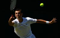 Bernard Tomic in action during his first-round qualifying victory over Matteo Donati at Roehampton; Getty Images
