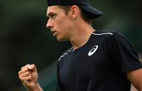 NOTTINGHAM, ENGLAND - JUNE 17: Alex De Minaur of Australia reacts in the Mens Singles Final during Day Nine of the Nature Valley Open at Nottingham Tennis Centre on June 17, 2018 in Nottingham, United Kingdom. (Photo by Ben Hoskins/Getty Images for LTA)