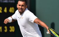 Nick Kyrgios is pumped up as he scores the decisive break in the fourth set during his first-round win over Denis Istomin at Wimbledon; Getty Images