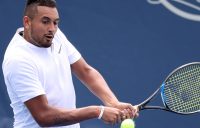 MASON, OH - AUGUST 17: Nick Kyrgios of Australia returns a shot to Juan Martin Del Potro of Argentina during Day 7 of the Western and Southern Open at the Lindner Family Tennis Center on August 17, 2018 in Mason, Ohio. (Photo by Rob Carr/Getty Images)
