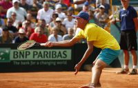 Alex De Minaur in action during his Davis Cup reverse singles rubber against Dominic Thiem in Australia's World Group Play-off tie against Austria in Graz; Getty Images
