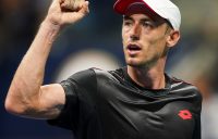 Australia's John Millman celebrates a point against Switzerland's Roger Federer during their 2018 US Open Men's Singles tennis match at the USTA Billie Jean King National Tennis Center in New York on September 3, 2018. (Photo by EDUARDO MUNOZ ALVAREZ / AFP) (Photo credit should read EDUARDO MUNOZ ALVAREZ/AFP/Getty Images)