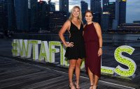 Ash Barty (R) and CoCo Vandeweghe in Singapore for the WTA Finals doubles draw ceremony; Getty Images