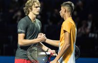 Alexei Popyrin (R) shakes hands with Alexander Zverev following their second-round match at the Swiss Indoors in Basel; Getty Images