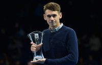 Alex De Minaur poses with his ATP Newcomer of the Year award on court at the ATP Finals in London; Getty Images