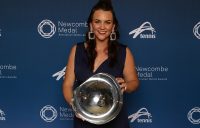 Casey Dellacqua poses with her Spirit of Tennis Award at the Newcombe Medal, Australian Tennis Awards at Melbourne's Palladium Ballroom; Andrew Tauber/Tennis Australia