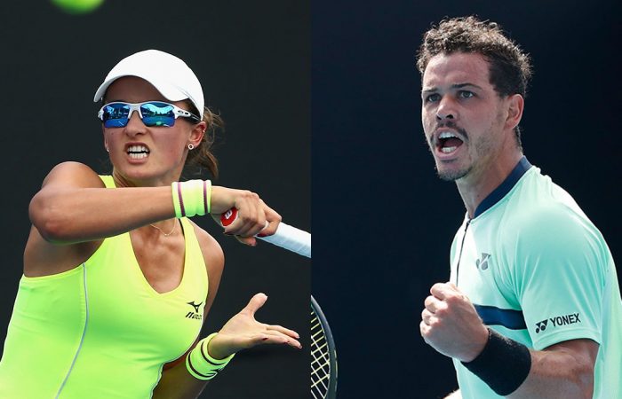 Alex Bolt (R) and Arina Rodionova are the No.1 seeds in the men's and women's AO Play-off draws (Getty Images)