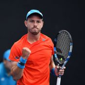 James Duckworth in action during his victory in the Australian Open Play-off final over Luke Saville (photo: Elizabeth Xue Bai)