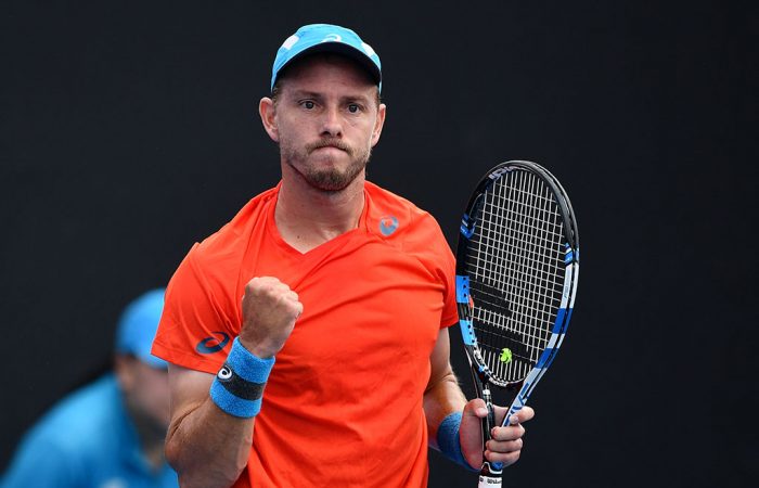 James Duckworth in action during his victory in the Australian Open Play-off final over Luke Saville (photo: Elizabeth Xue Bai)