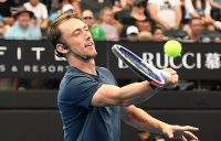 John Millman takes part in Kids Tennis Day at the Brisbane International (Getty Images)