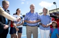 SUPPORTIVE: Prime Minister Scott Morrison, Australian player Kim Birrell, Senator Bridget McKenzie and Tennis Australia CEO Craig Tiley announcing the funding; Getty Images