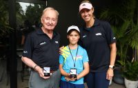WINNER: ANZ Tennis Hot Shot of the Year 2018 award winner Felix with Rod Laver (left) and ANZ Tennis Hot Shots ambassador Alicia Molik (right). Picture: Getty Images