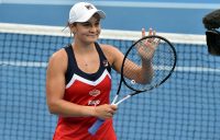 Ash Barty celebrates her victory over Elise Mertens to reach the Sydney International semifinals (Getty Images)