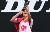 Kim Birrell snaps a selfie following her Australian Open second round victory.