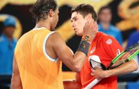 Alex De Minaur (R) and Rafael Nadal meet at net after their third-round match at the Australian Open (Getty Images)