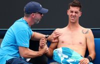 Thanasi Kokkinakis received treatment on a pectoral injury during a medical timeout in his first-round match at Australian Open 2019 (Getty Images)