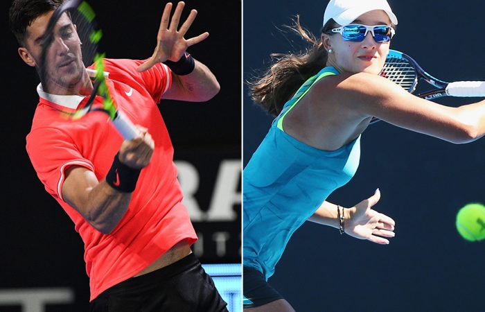 Thanasi Kokkinakis (L) and Arina Rodionova are the highest-ranked male and female Australians taking part in Australian Open 2019 qualifying (Getty Images)
