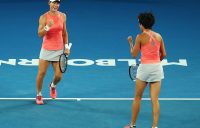 Sam Stosur (L) and Zhang Shuai in action during the Australian Open doubles semifinals at Rod Laver Arena (Getty Images)