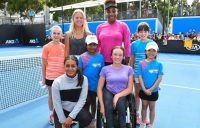 Amber Marshall (back row, left of Serena Williams) and Annerly Poulos (front left) at Australian Open 2019.