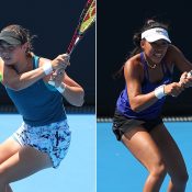 Isabelle Wallace (L) and Lizette Cabrera in action at Australian Open qualifying (Getty Images)