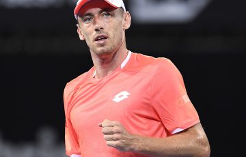 BRISBANE, AUSTRALIA - DECEMBER 31: John Millman of Australia reacts in his match against Tennys Sandgren of USA during day two of the 2019 Brisbane International at Pat Rafter Arena on December 31, 2018 in Brisbane, Australia. (Photo by Albert Perez/Getty Images)