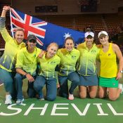 Australia's victorious Fed Cup team in Asheville, North Carolina.